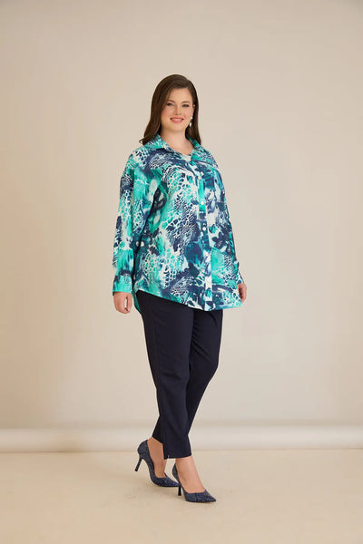 Cămașă elegantă mărime mare din viscoză fină – turcoaz
