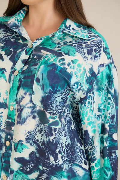 Cămașă elegantă mărime mare din viscoză fină – turcoaz