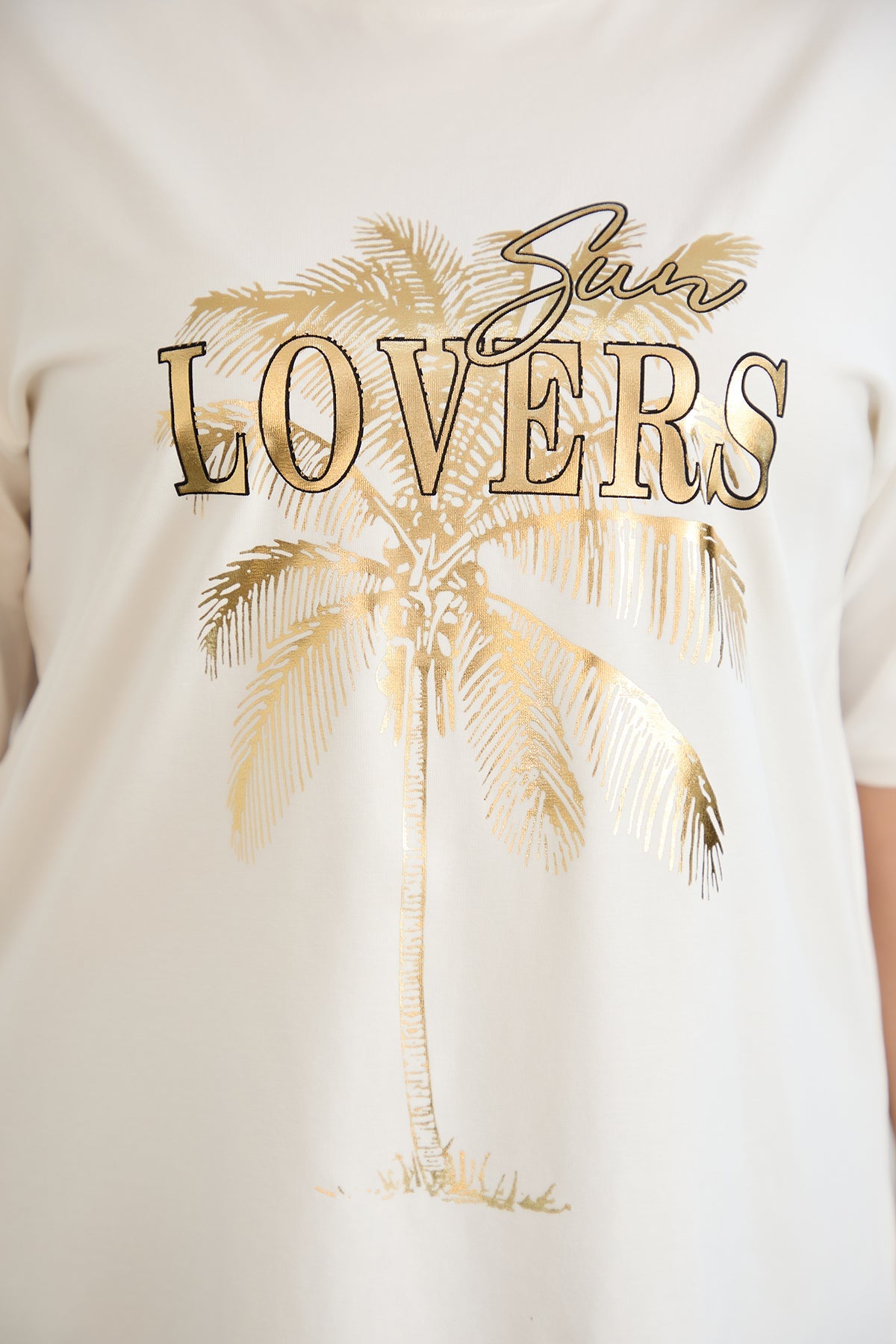Tricou marime mare din bumbac Sun Lovers - ecru