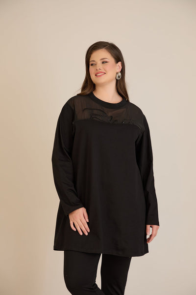 Tunicǎ elegantă mărime mare din bumbac – negru