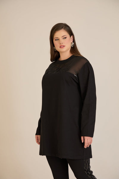 Tunicǎ elegantă mărime mare din bumbac – negru