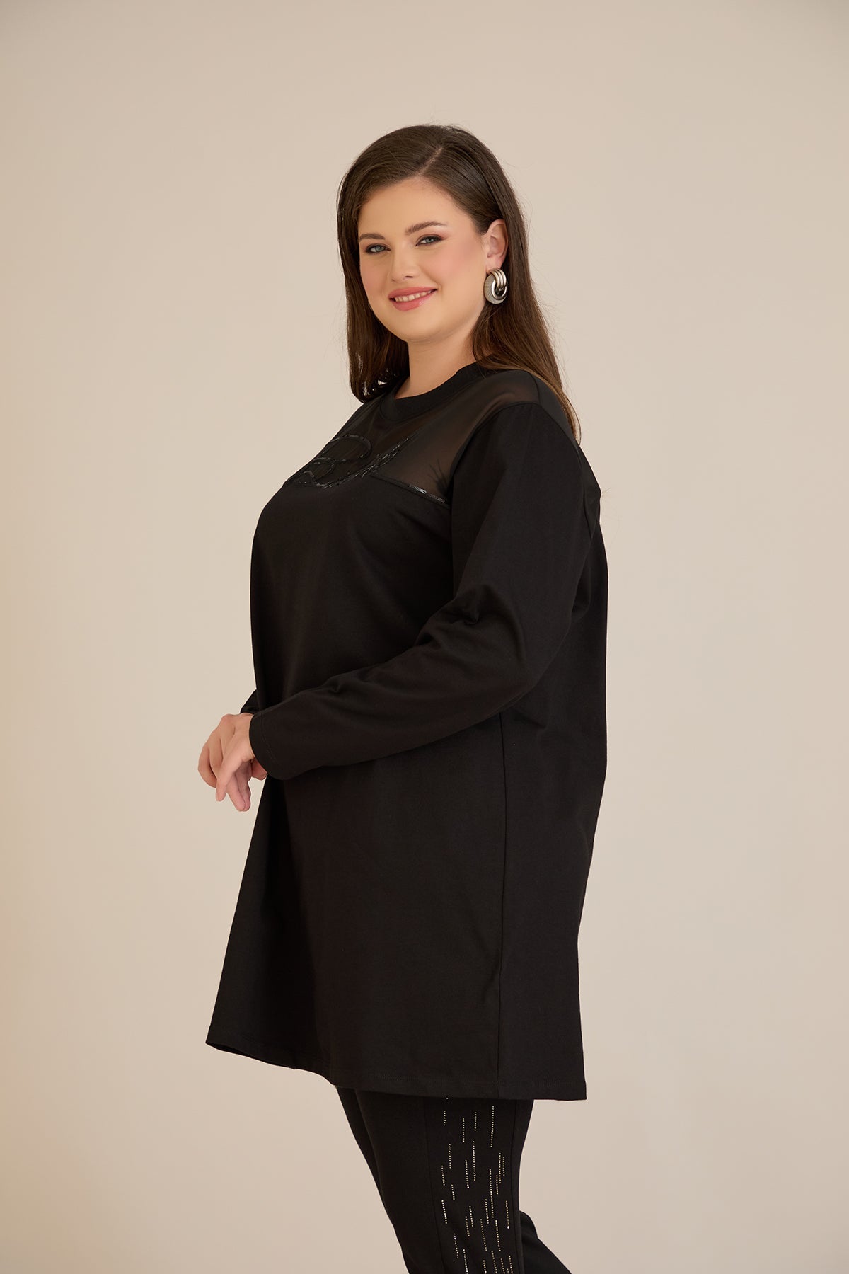 Tunicǎ elegantă mărime mare din bumbac – negru