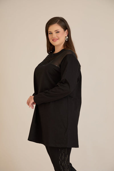 Tunicǎ elegantă mărime mare din bumbac – negru