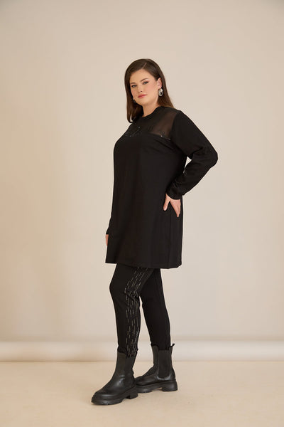 Tunicǎ elegantă mărime mare din bumbac – negru