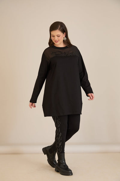 Tunicǎ elegantă mărime mare din bumbac – negru