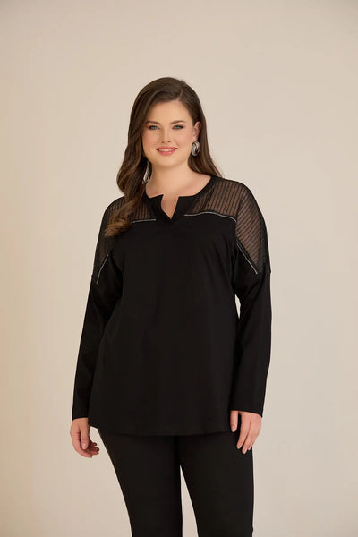 Bluza marime mare din bumbac cu decolteu in V si plasa la umeri
