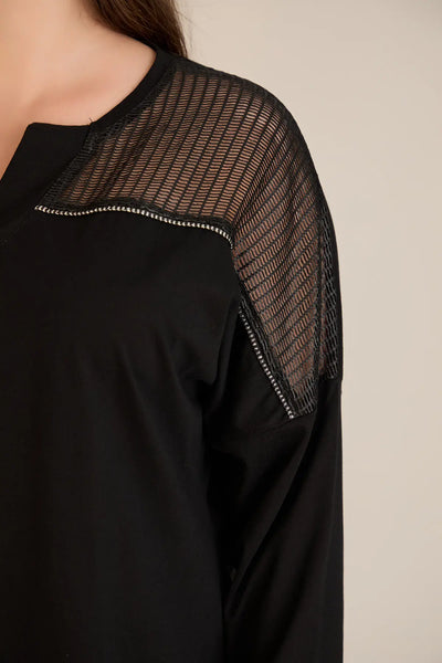 Bluza marime mare din bumbac cu decolteu in V si plasa la umeri