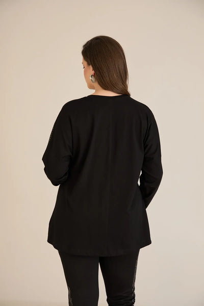 Bluza marime mare din bumbac cu decolteu in V si plasa la umeri