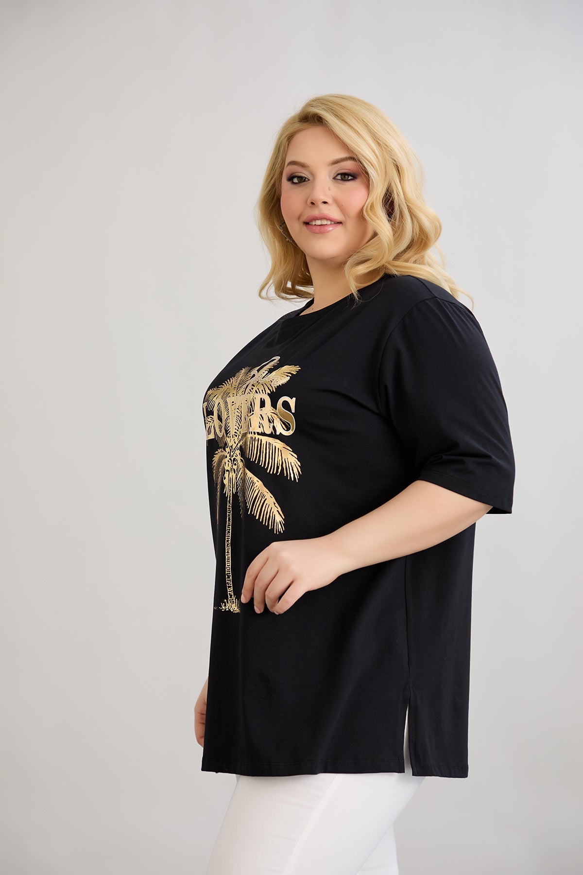 Tricou marime mare din bumbac Sun Lovers - negru