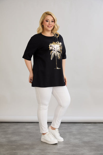 Tricou marime mare din bumbac Sun Lovers - negru