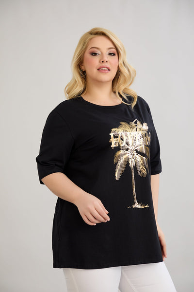 Tricou marime mare din bumbac Sun Lovers - negru