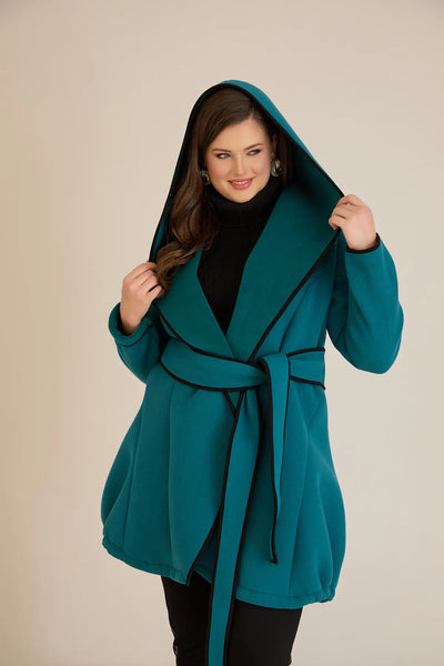 Palton mărime mare de toamnă cu glugă din material ușor