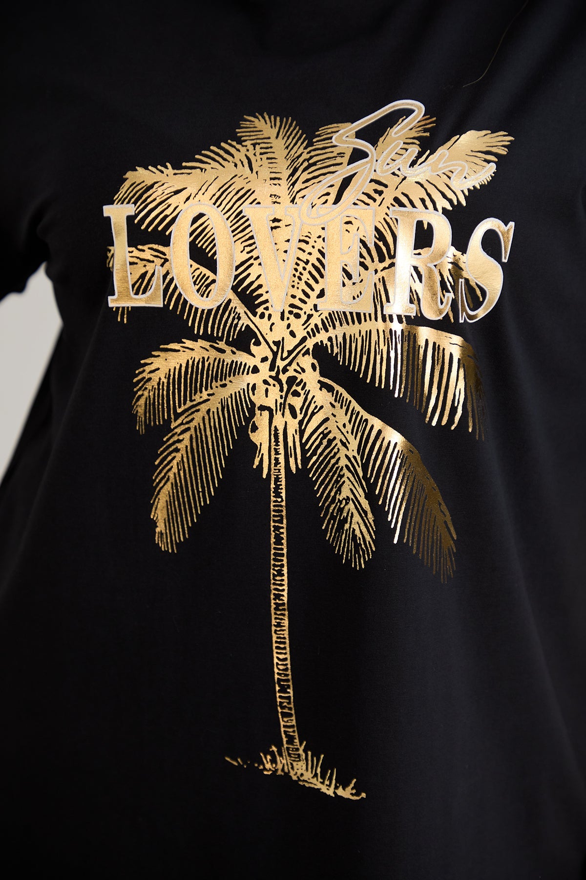 Tricou marime mare din bumbac Sun Lovers - negru