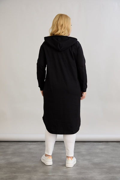 Rochie-tunica marime mare din bumbac cu inscriptie Paris - negru