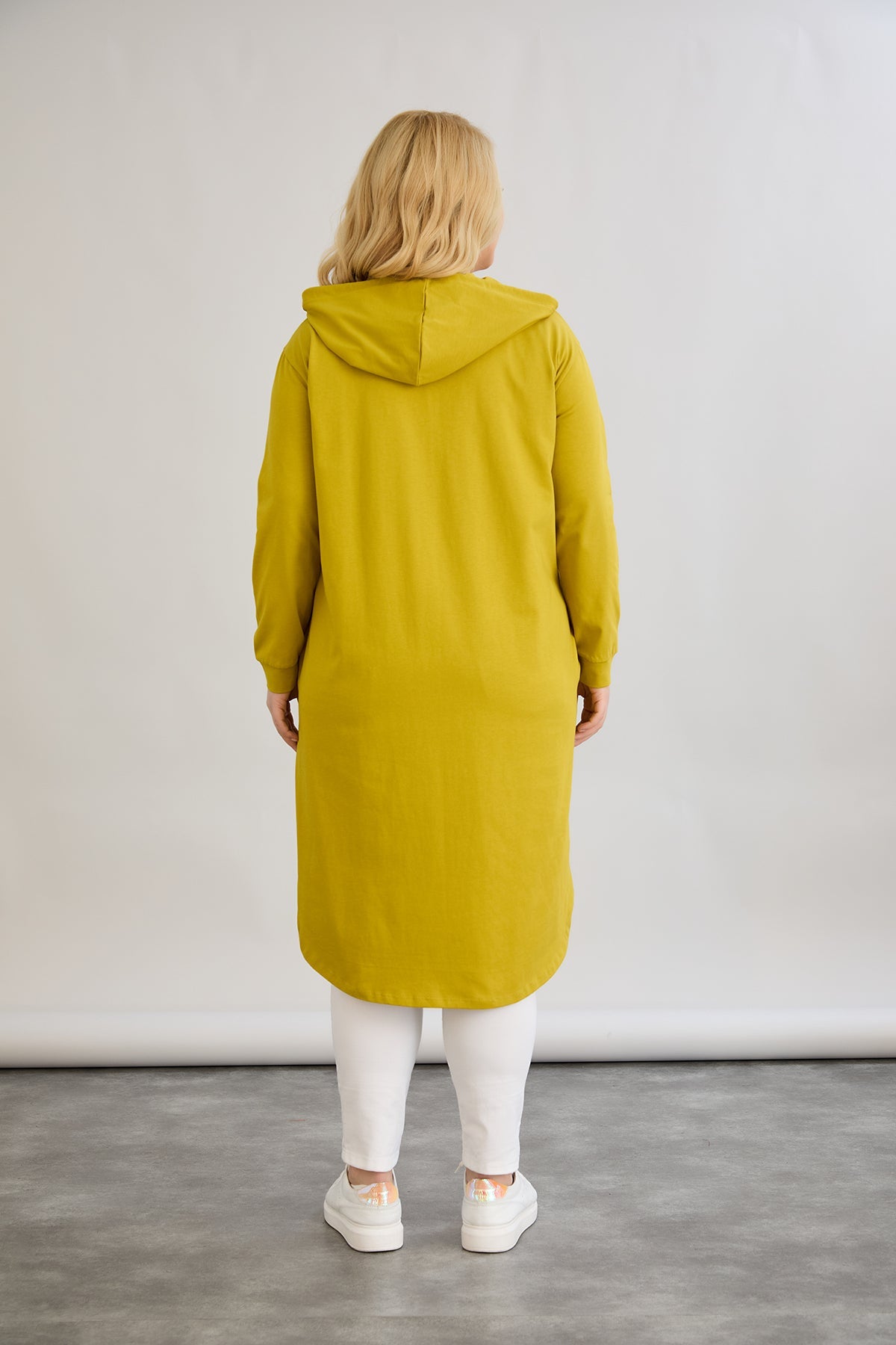 Rochie-tunica marime mare din bumbac cu inscriptie Paris - mustar