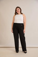 Pantalon mărime mare larg de vară elastic cu bumbac - negru
