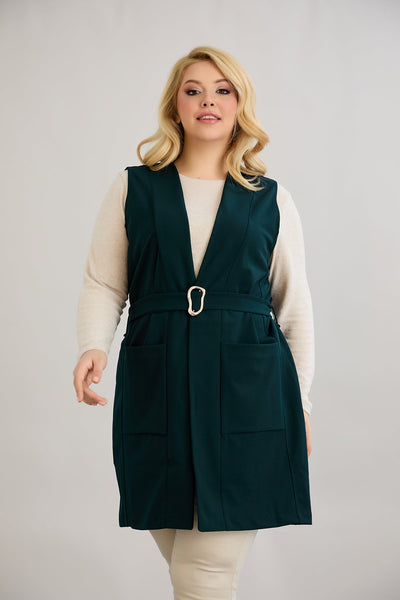 Pantalon marime mare cu cataramă si talie inalta - verde