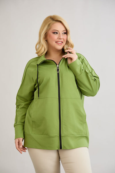 Bluza de trening marime mare cu fermoar si buzunare - verde
