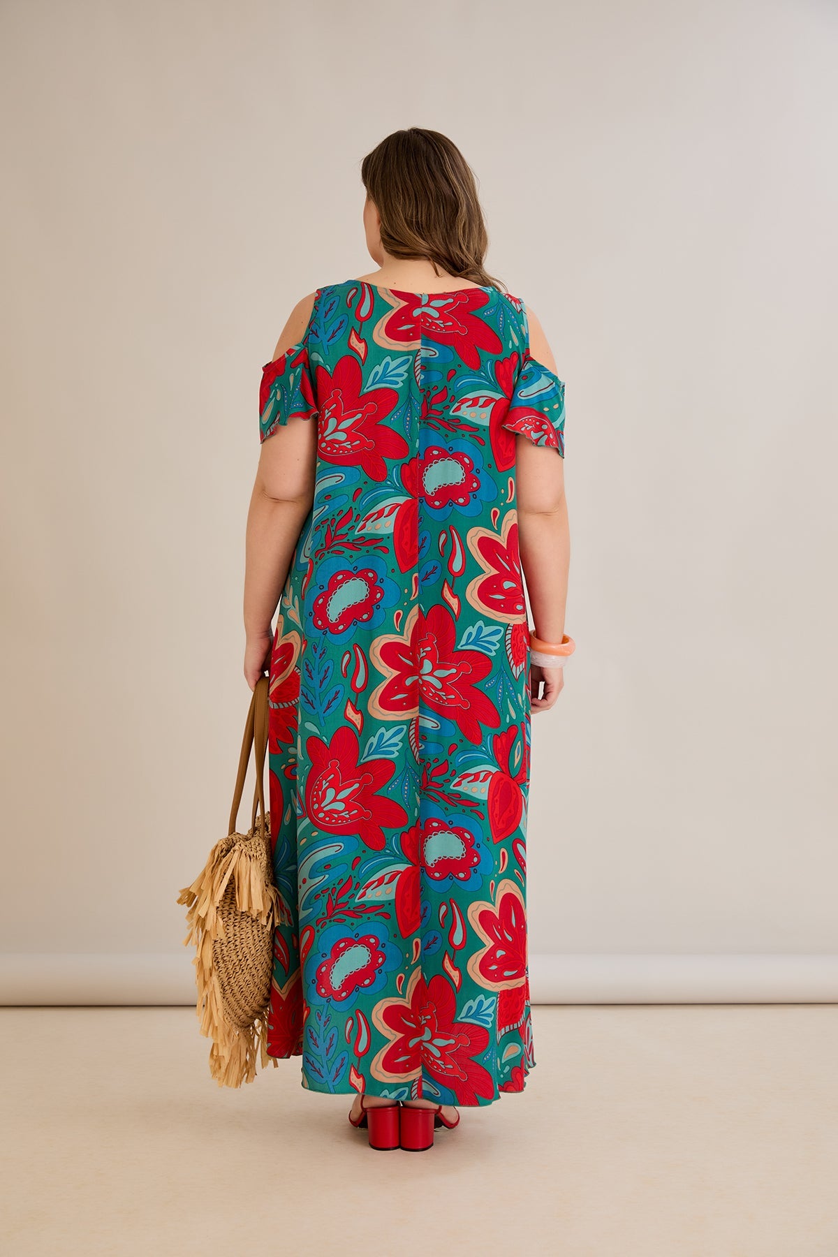 Rochie de vara marime mare multicoloră din viscoză cu umeri goi