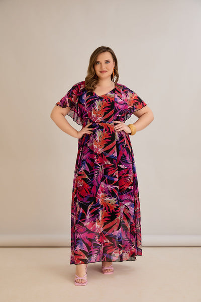 Rochie florala marime mare din sifon Festivalul culorilor