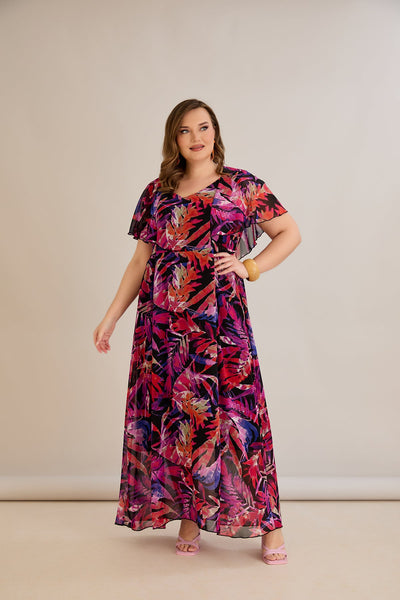 Rochie florala marime mare din sifon Festivalul culorilor
