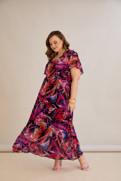 Rochie florala marime mare din sifon Festivalul culorilor