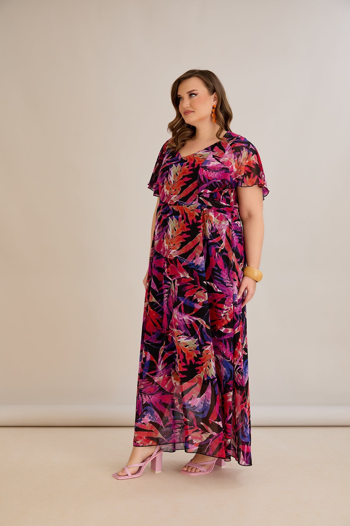 Rochie florala marime mare din sifon Festivalul culorilor