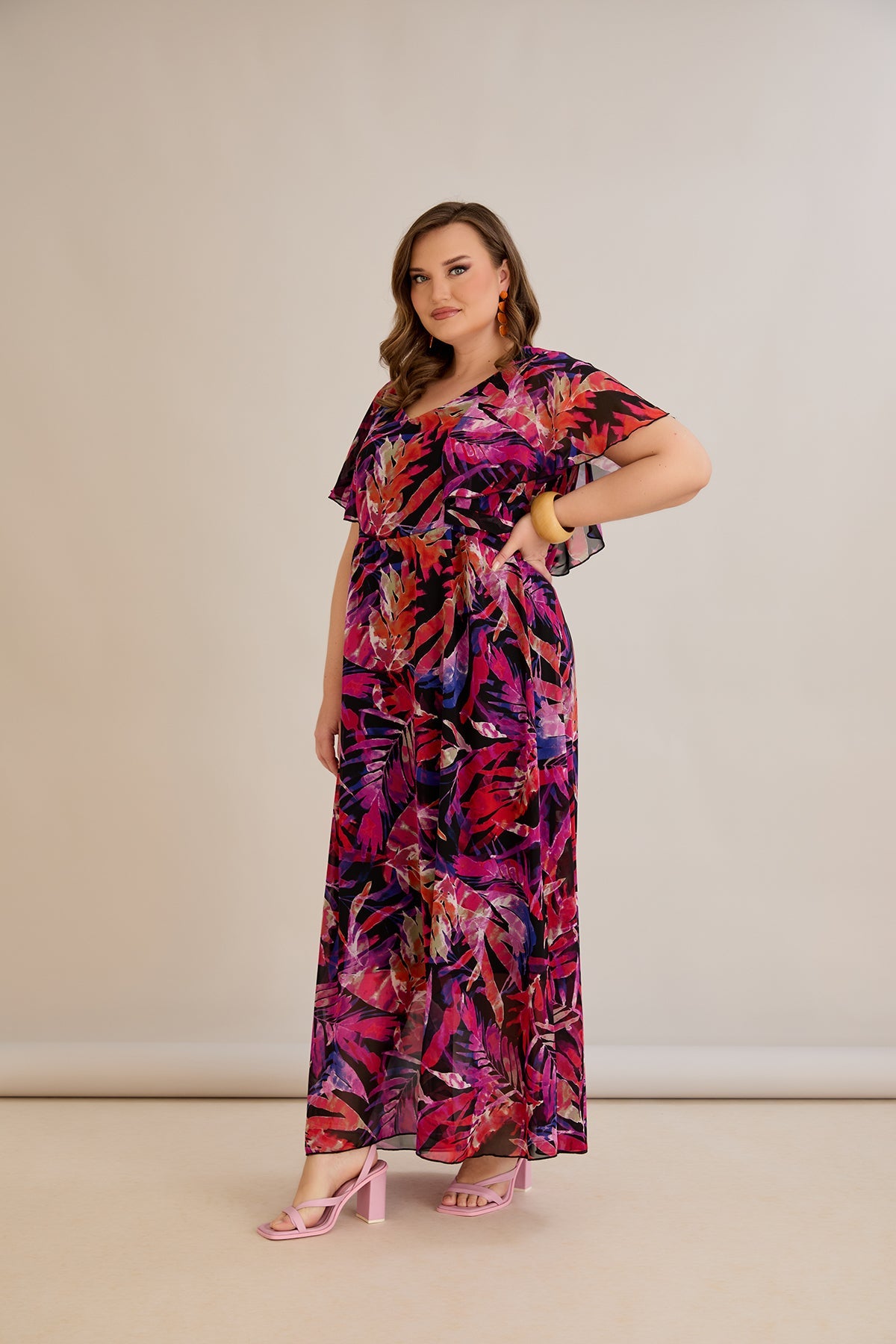 Rochie florala marime mare din sifon Festivalul culorilor