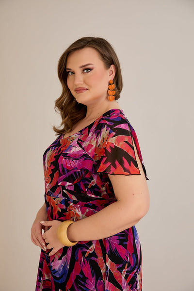 Rochie florala marime mare din sifon Festivalul culorilor