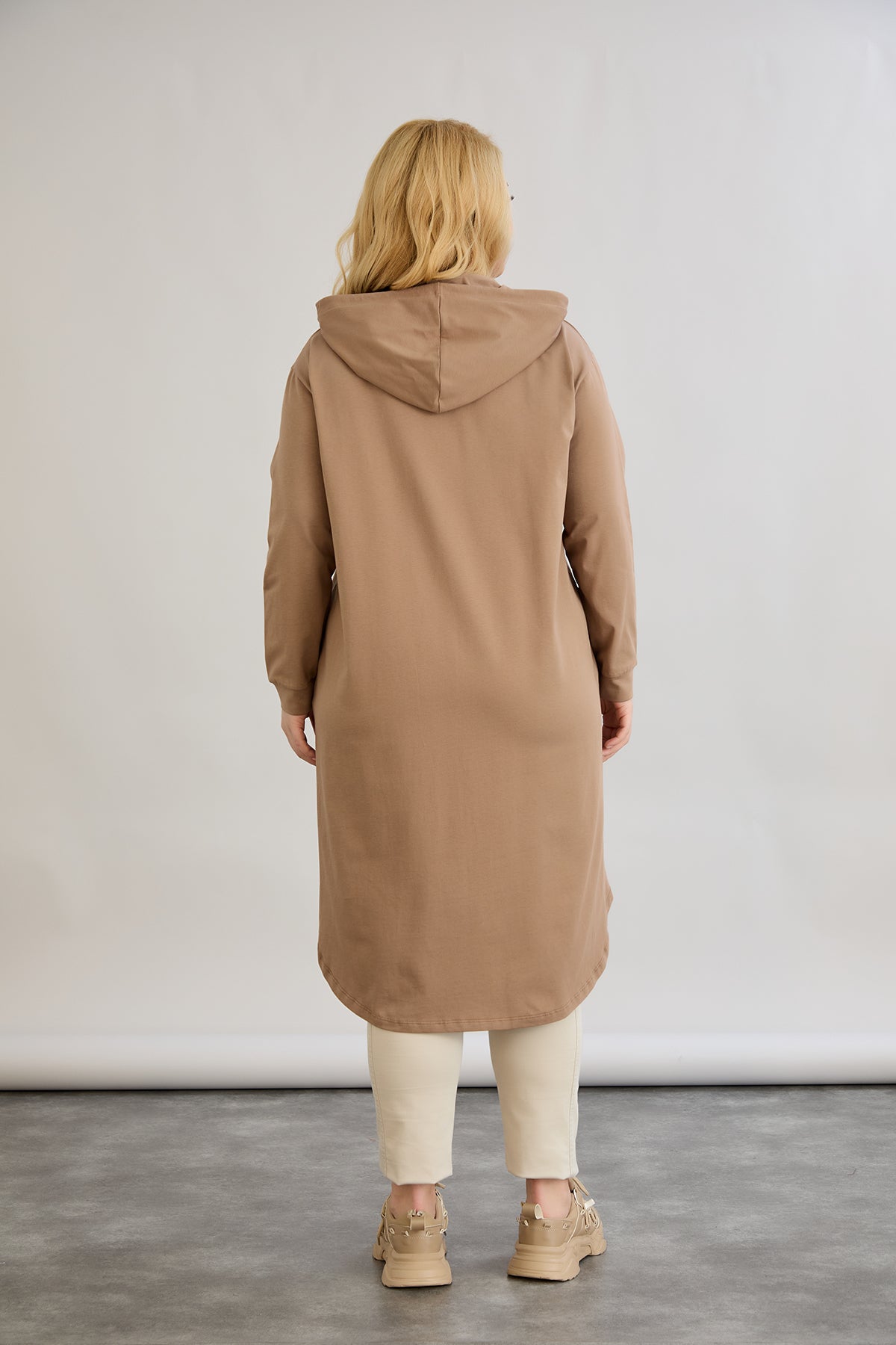 Rochie-tunica marime mare din bumbac cu inscriptie Paris - moka