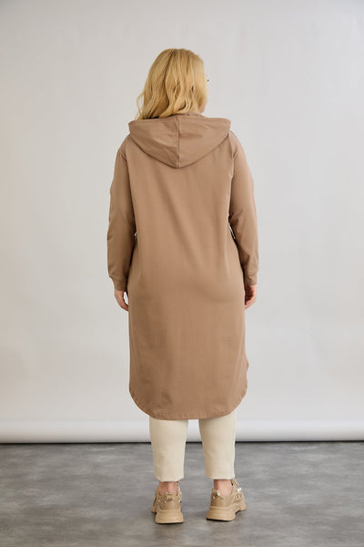 Rochie-tunica marime mare din bumbac cu inscriptie Paris - moka
