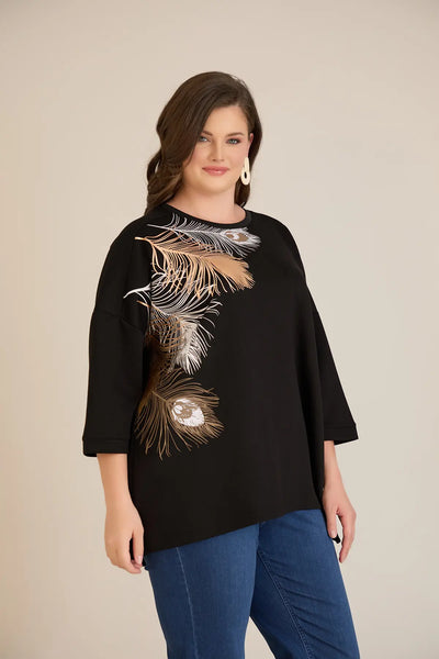 Bluză mărime mare cu aplicație delicată cu pene