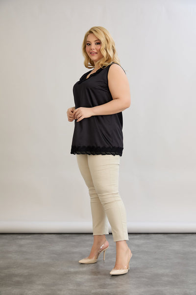 Maiou marime mare din satin cu dantela - negru