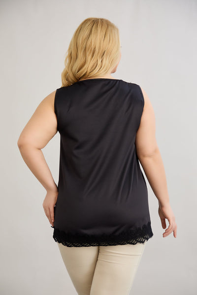 Maiou marime mare din satin cu dantela - negru