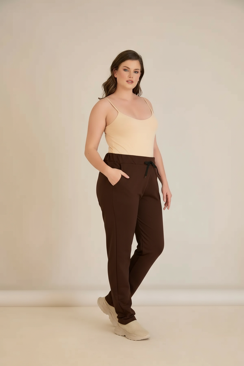 Pantalon sport marime mare Daily - cafea