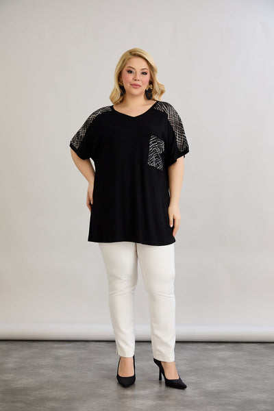 Bluza marime mare cu plasa decorativa - negru