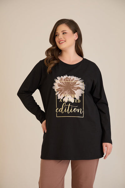 Tunica marime mare din bumbac cu imprimeu You're a limited edition