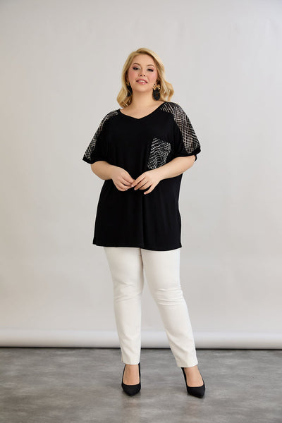 Bluza marime mare cu plasa decorativa - negru