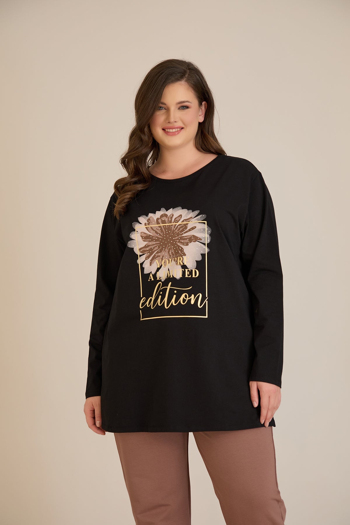 Tunica marime mare din bumbac cu imprimeu You're a limited edition