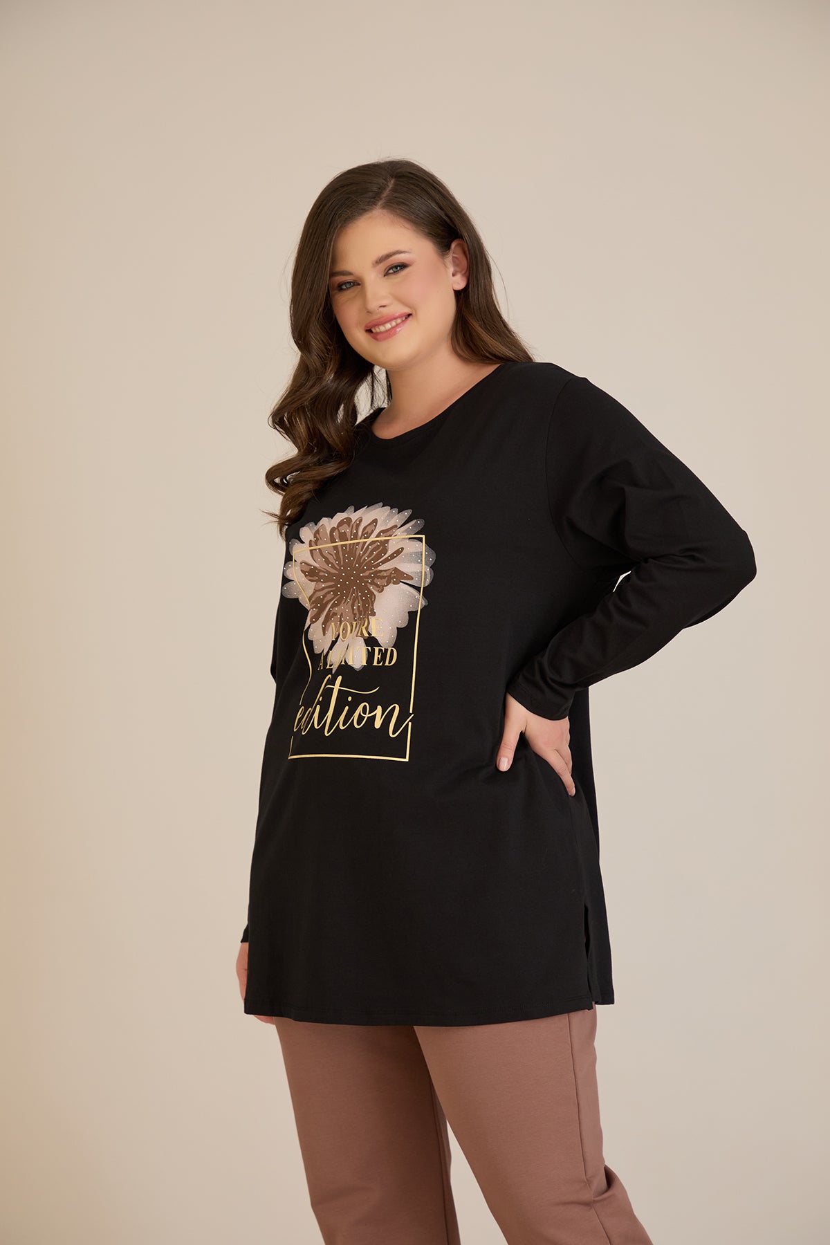 Tunica marime mare din bumbac cu imprimeu You're a limited edition