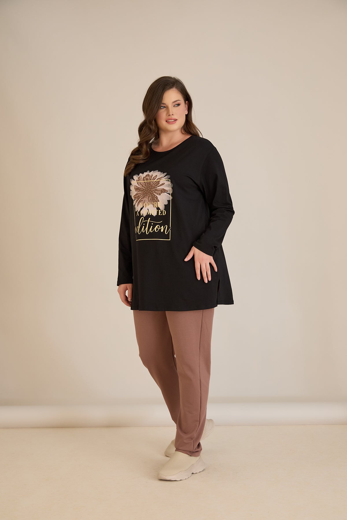 Tunica marime mare din bumbac cu imprimeu You're a limited edition