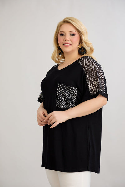 Bluza marime mare cu plasa decorativa - negru