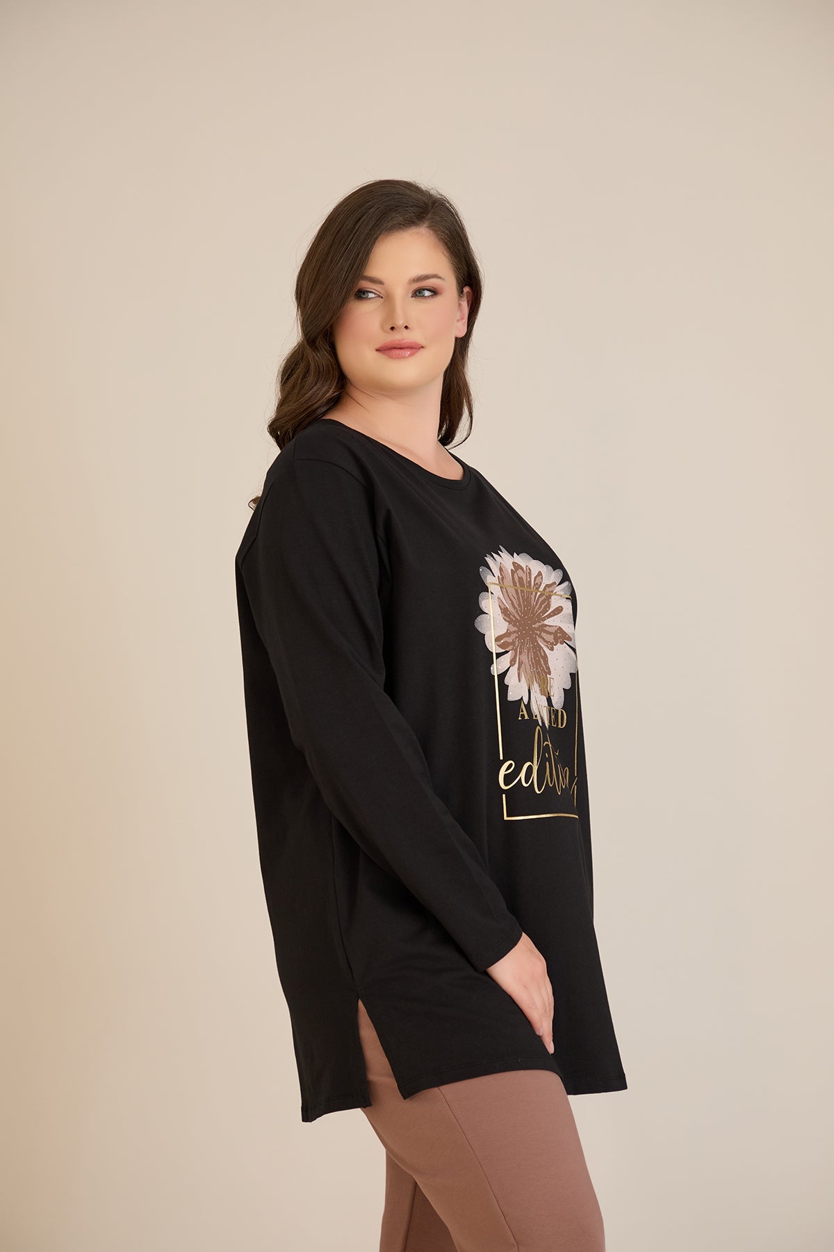 Tunica marime mare din bumbac cu imprimeu You're a limited edition