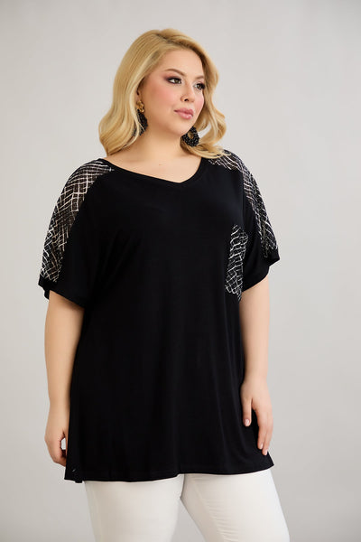 Bluza marime mare cu plasa decorativa - negru