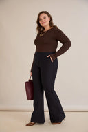 Pantalon marime mare retractabil Borisa rascroit de la genunchi - bleumarin