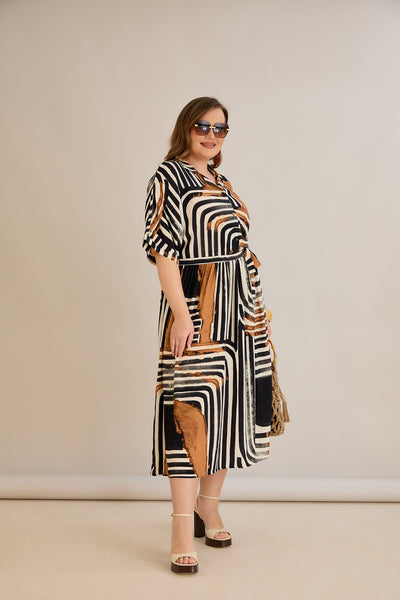 Rochie marime mare tip camasa din viscoza cu nasturi la decolteu