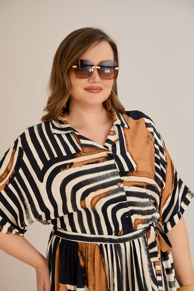 Rochie marime mare tip camasa din viscoza cu nasturi la decolteu