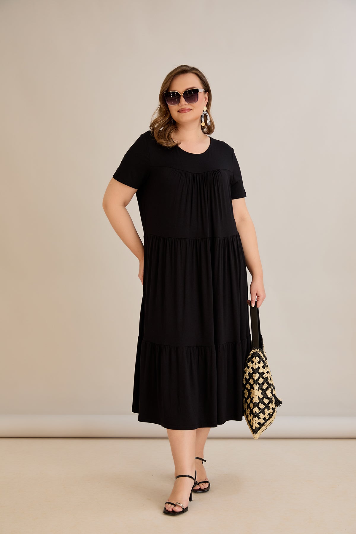 Rochie marime mare din viscoza elastica - negru - 10118