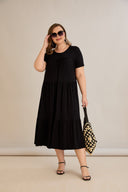 Rochie mărime mare lejeră de zi, din viscoză elastică - negru