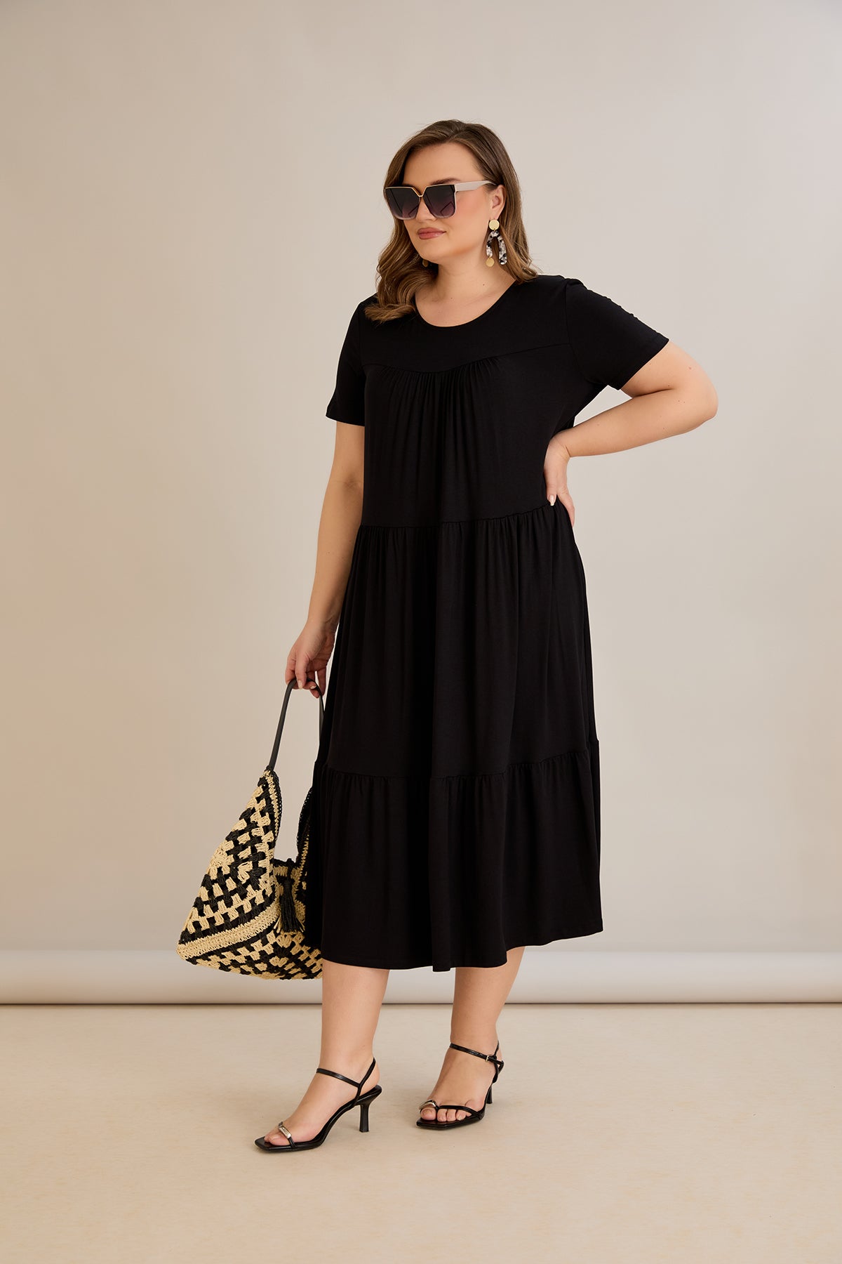 Rochie marime mare din viscoza elastica - negru - 10118